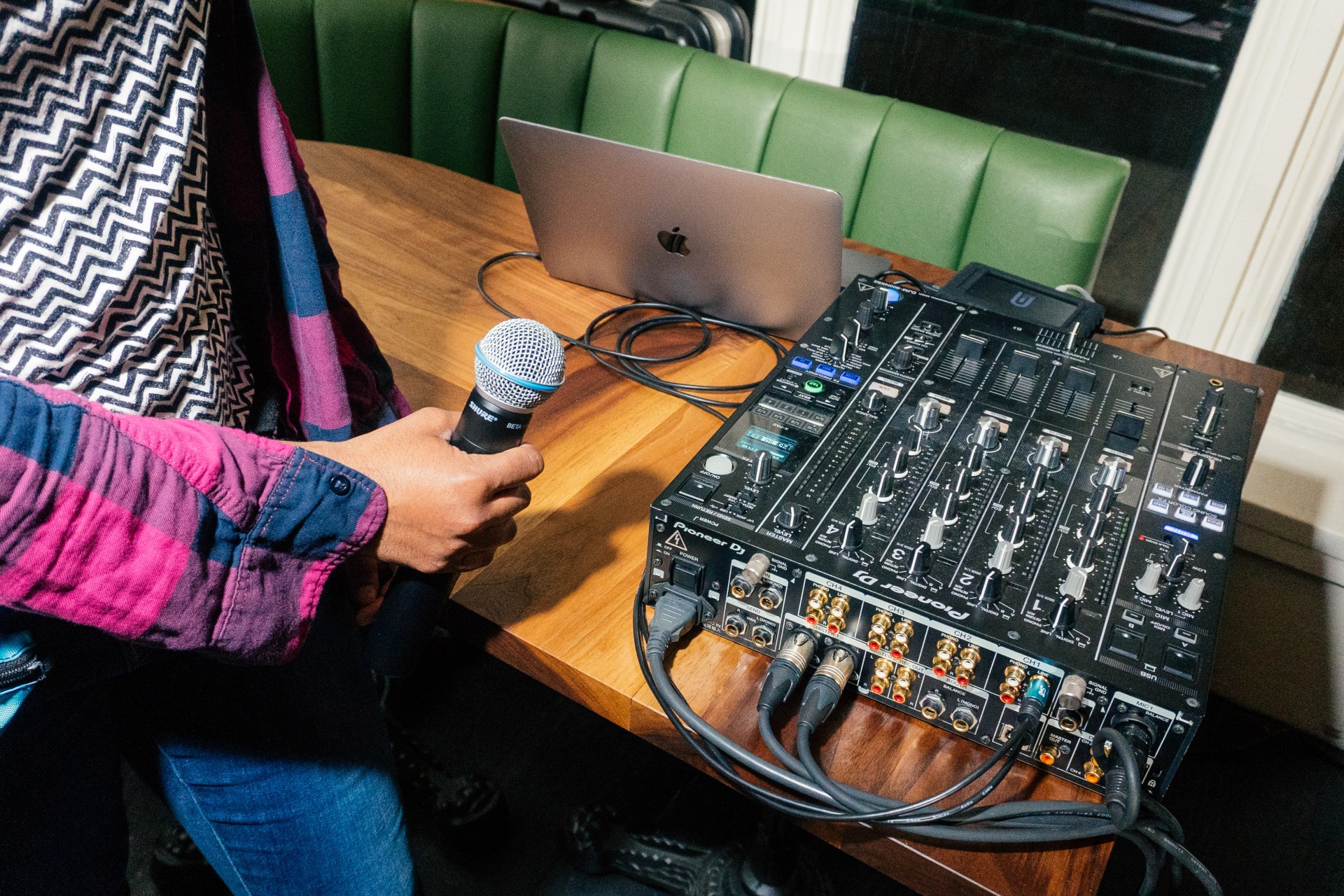 Karaoke setup with microphone at Chino Grande