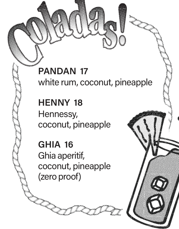 Colada cocktail illustration from the menu